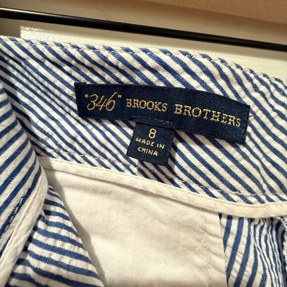 346 Brooks Brothers Seersucker Navy Striped Bermuda Shorts 100% Cotton Size 8 - Picture 2 of 10